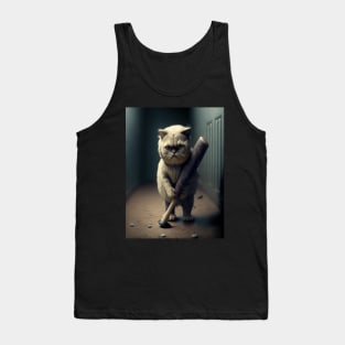 scary cat carrying a baseball bat Tank Top